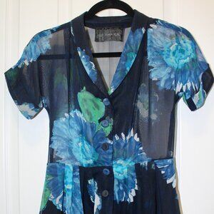 Reformation Sheer Mini Dress w/ Shorts - Blue Floral - Small